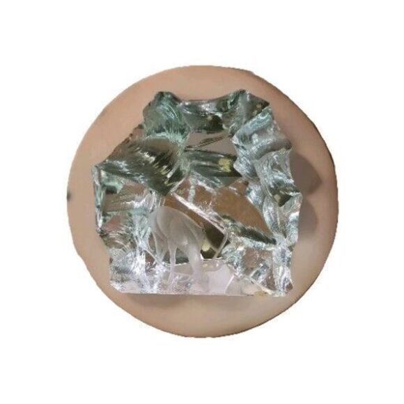 Kosta Boda Other - Vicke Lindstrand For Kosta Boda Blown Glass Block Blue Green Paperweight‎ Deer